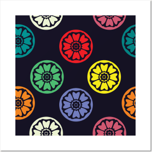 Colorful White Lotus Tile Pattern Posters and Art